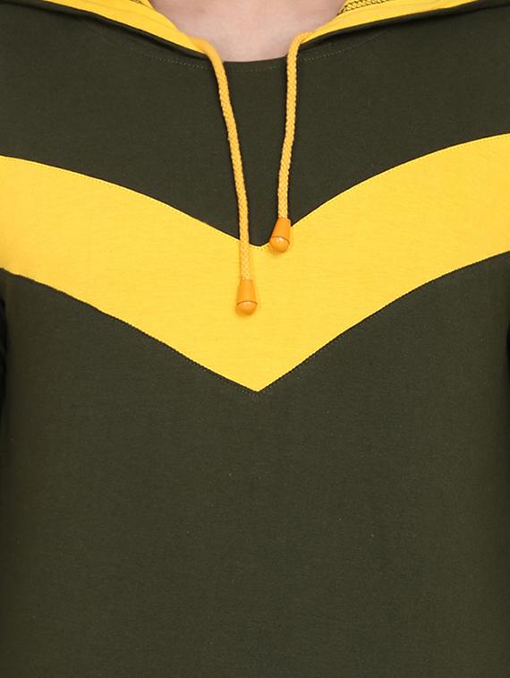 olive green color block cut & sew hooded t-shirt - 17520451 - Zoom Image - 4
