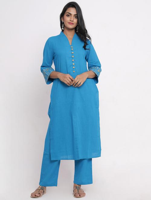 turquoise cotton kurta pant set - 17520584 - Standard Image - 1
