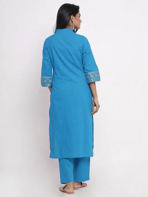 turquoise cotton kurta pant set - 17520584 - Standard Image - 3