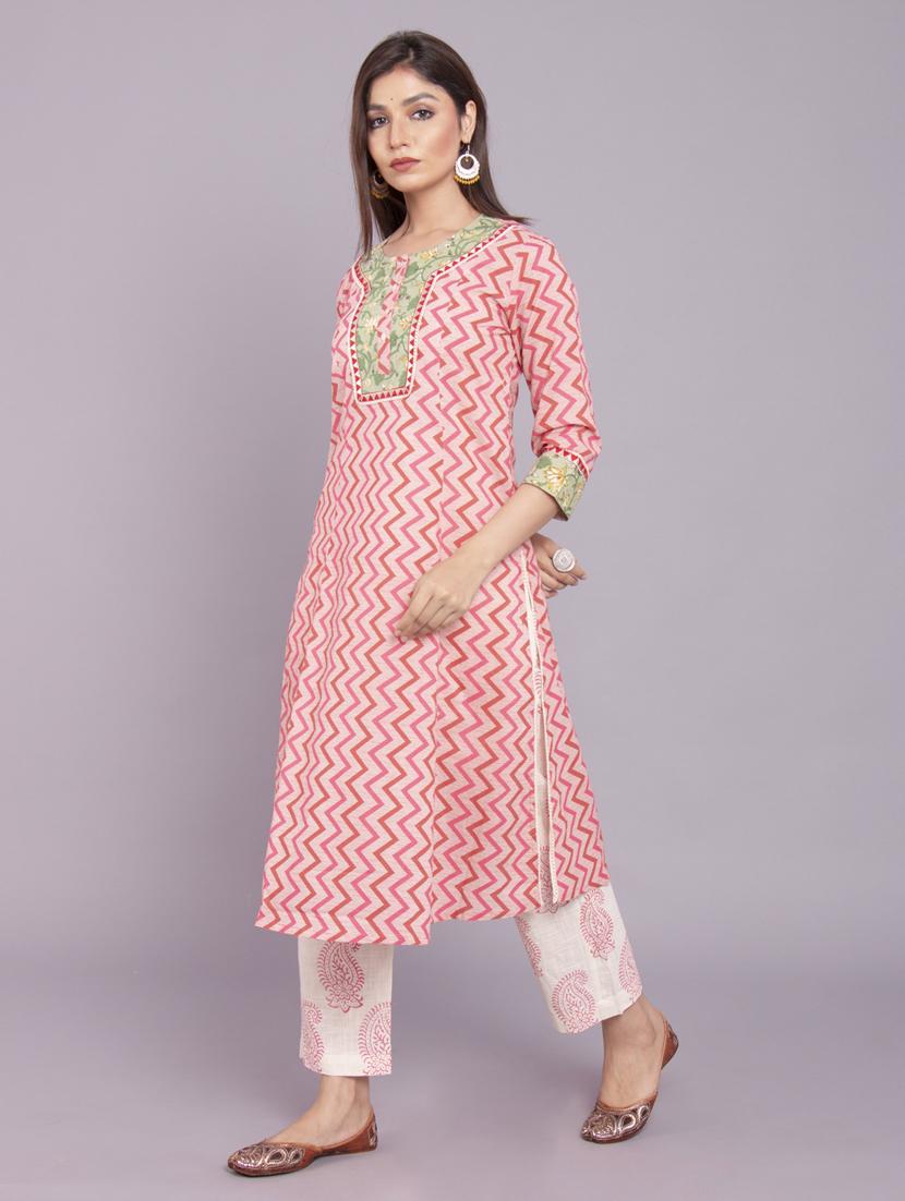 chevron kurta pant set - 17520604 - Zoom Image - 3