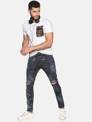 blue heavy washed printed distressed denim jeans - 17520624 - Standard Image - 4