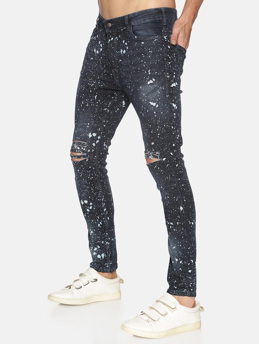 blue heavy washed printed distressed denim jeans - 17520624 - Zoom Image - 2