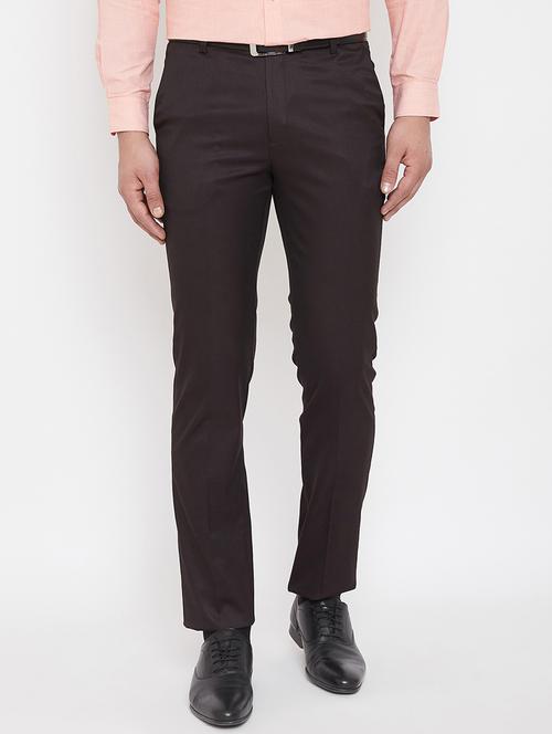 brown solid flat front formal trouser - 17521030 - Standard Image - 1