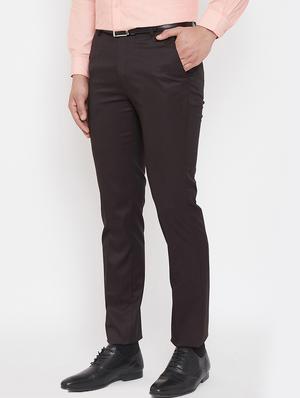 brown solid flat front formal trouser - 17521030 - Standard Image - 2