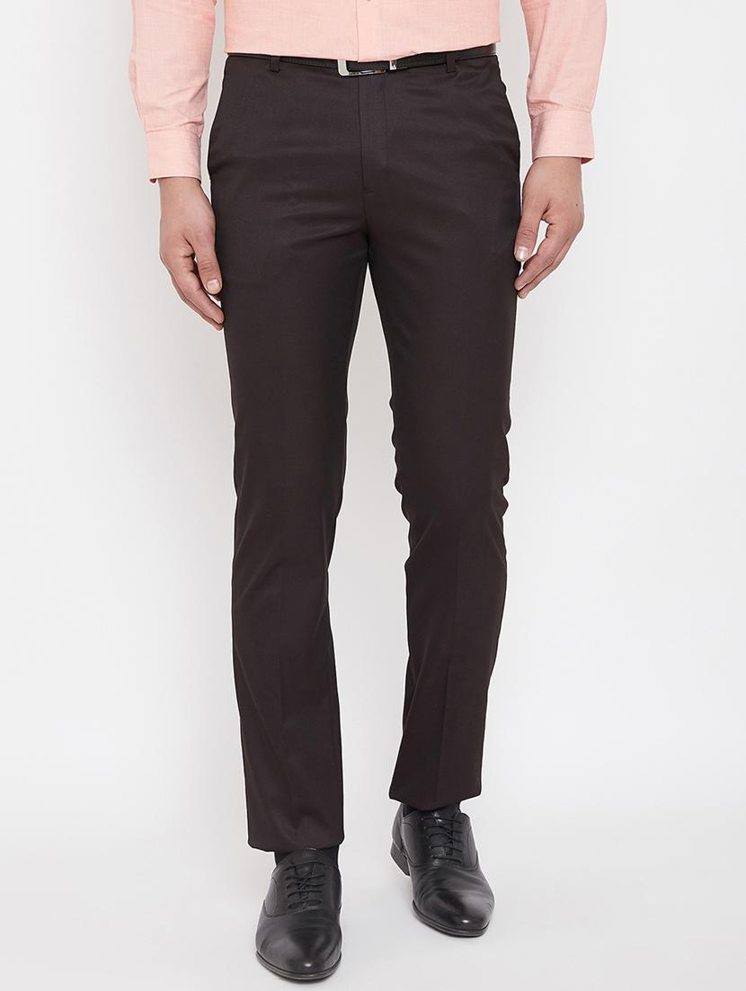 brown solid flat front formal trouser - 17521030 - Zoom Image - 1