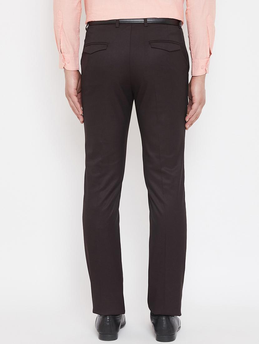 brown solid flat front formal trouser - 17521030 - Zoom Image - 3