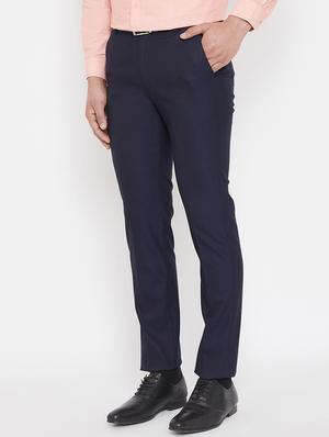 navy blue solid flat front formal trouser - 17521031 - Standard Image - 2