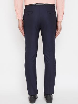 navy blue solid flat front formal trouser - 17521031 - Standard Image - 3