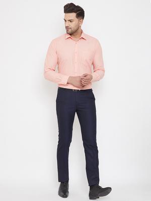 navy blue solid flat front formal trouser - 17521031 - Standard Image - 4