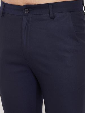 navy blue solid flat front formal trouser - 17521031 - Standard Image - 5