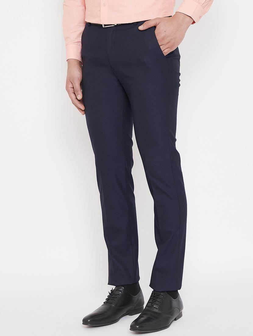 navy blue solid flat front formal trouser - 17521031 - Zoom Image - 2