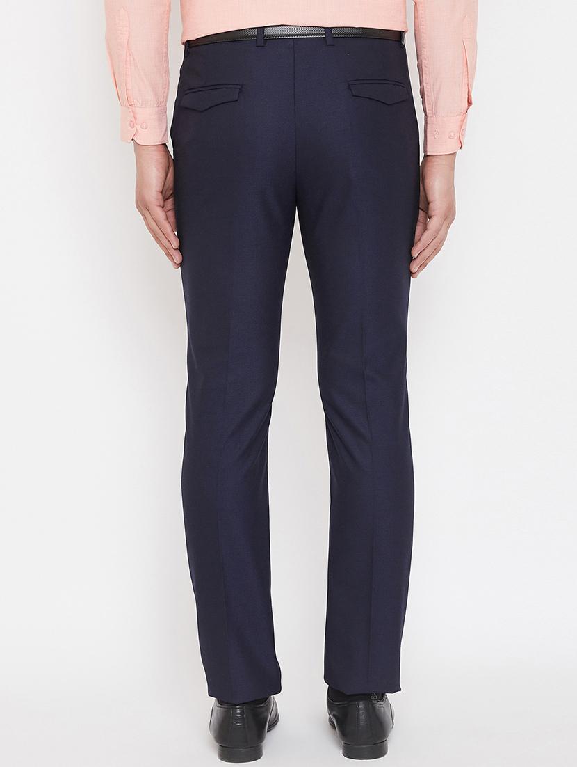navy blue solid flat front formal trouser - 17521031 - Zoom Image - 3