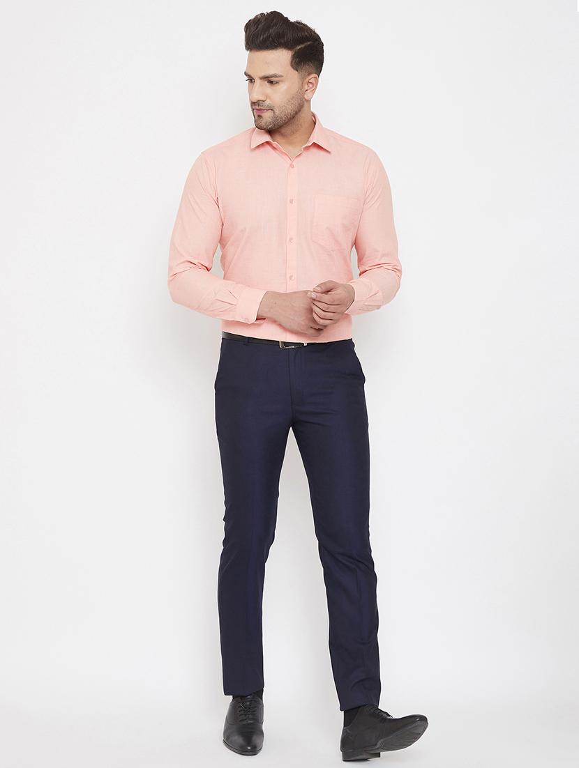 navy blue solid flat front formal trouser - 17521031 - Zoom Image - 4