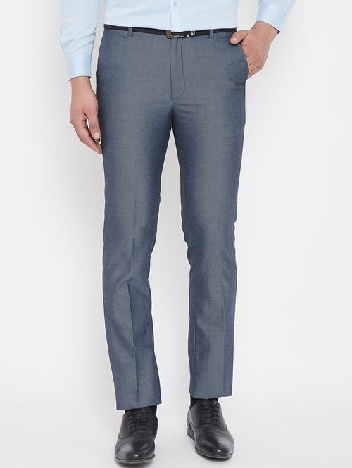blue textured flat front formal trouser - 17521033 - Standard Image - 1
