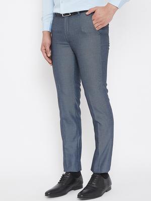 blue textured flat front formal trouser - 17521033 - Standard Image - 2