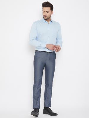blue textured flat front formal trouser - 17521033 - Standard Image - 4
