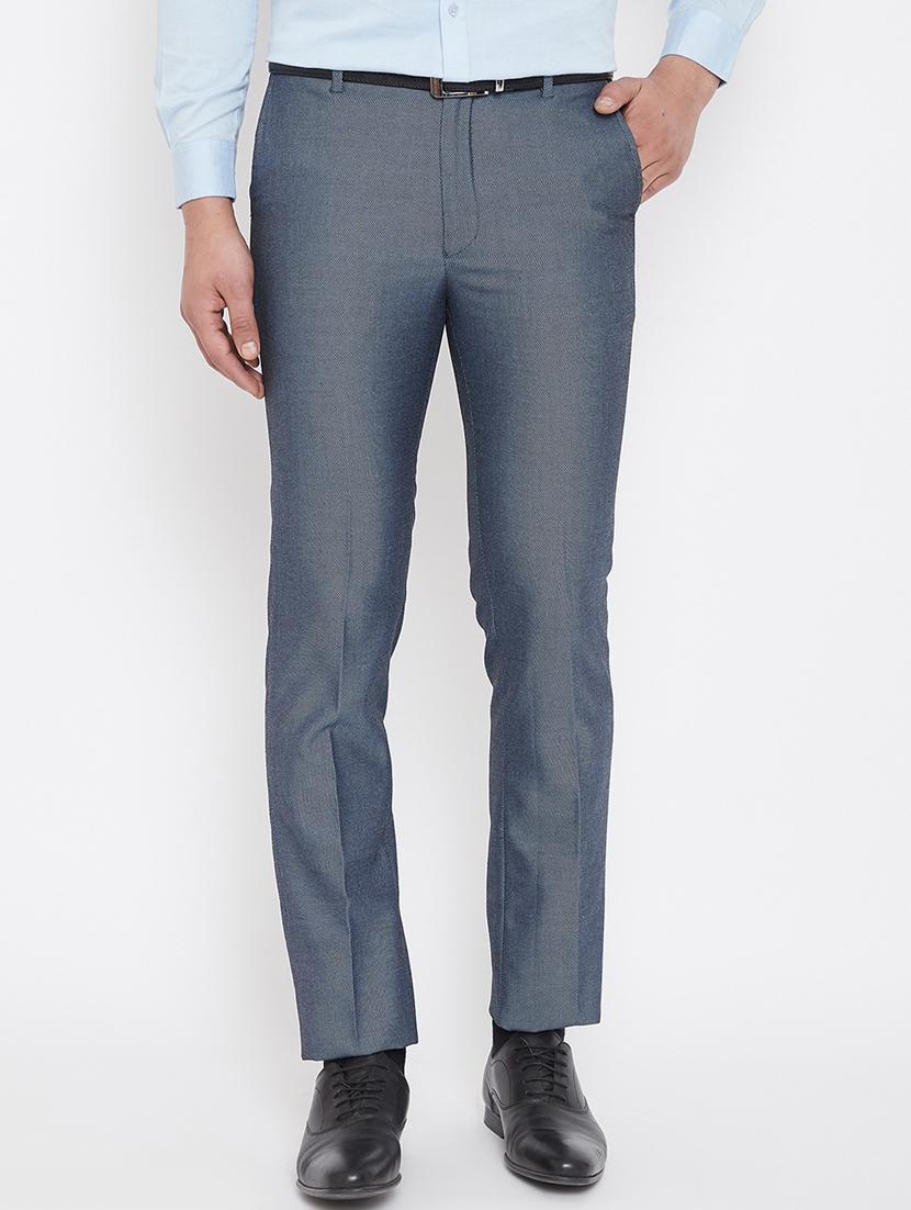 blue textured flat front formal trouser - 17521033 - Zoom Image - 1