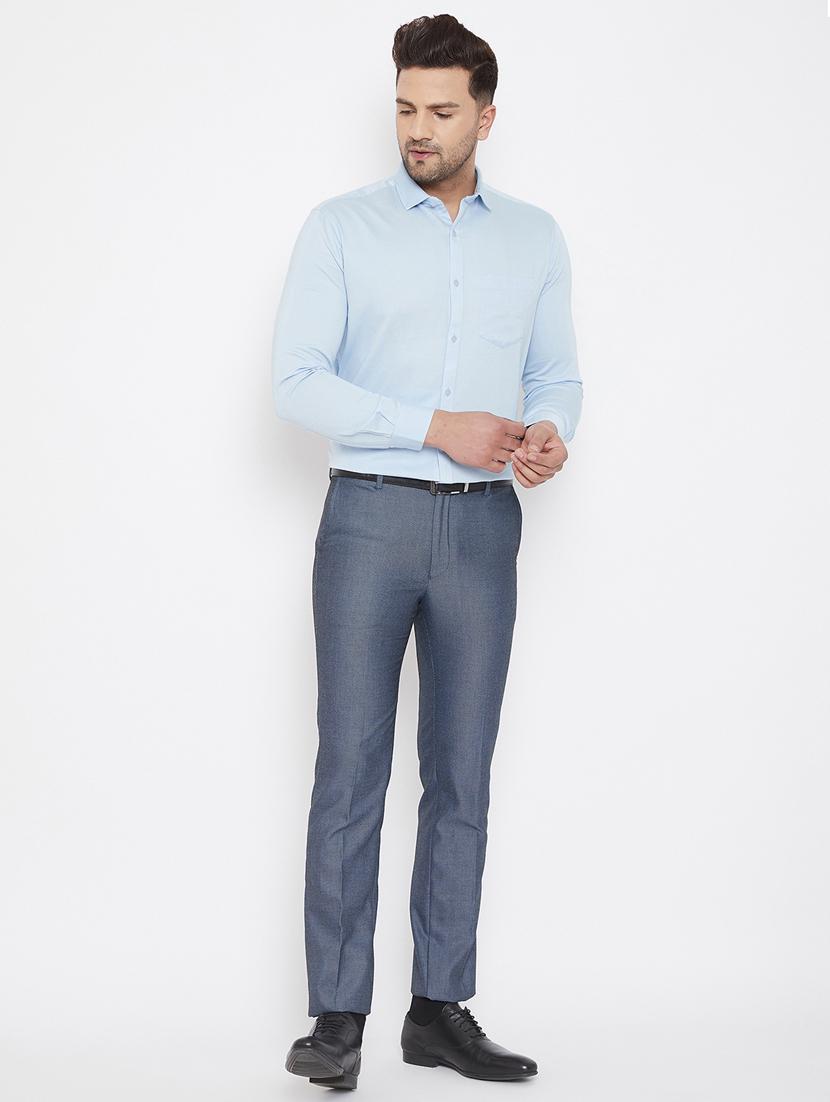 blue textured flat front formal trouser - 17521033 - Zoom Image - 4