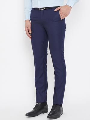 navy blue textured flat front formal trouser - 17521034 - Standard Image - 2