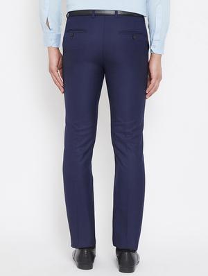 navy blue textured flat front formal trouser - 17521034 - Standard Image - 3