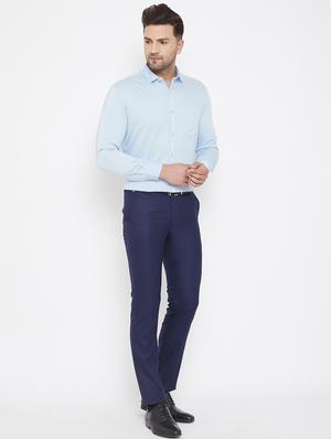 navy blue textured flat front formal trouser - 17521034 - Standard Image - 4