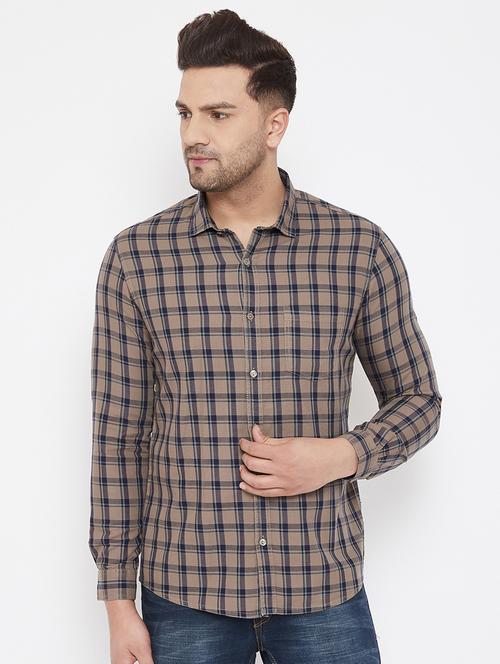 beige checkered casual shirt - 17521037 - Standard Image - 1