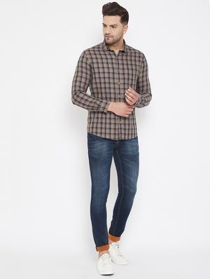 beige checkered casual shirt - 17521037 - Standard Image - 4