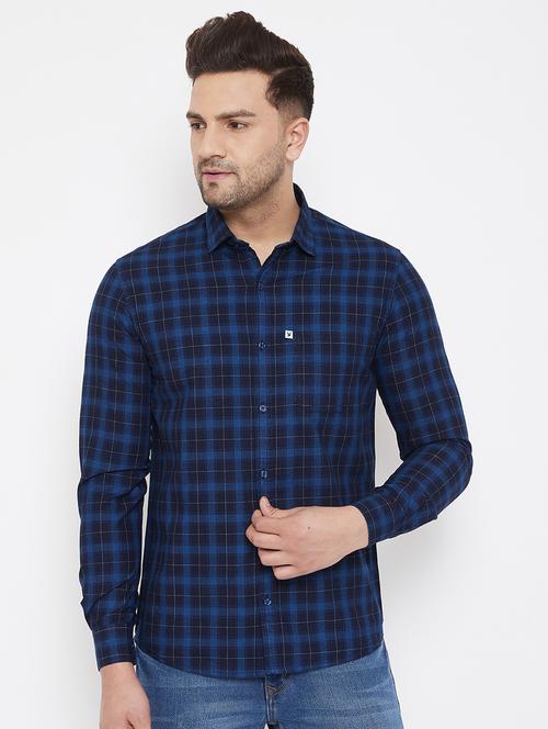 navy blue checkered casual shirt - 17521040 - Standard Image - 1