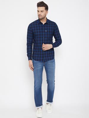 navy blue checkered casual shirt - 17521040 - Standard Image - 4