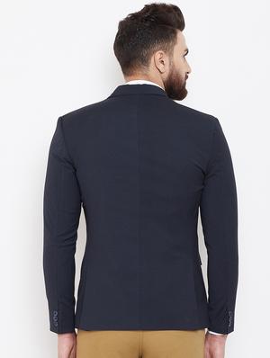 navy blue self design single breasted casual blazer - 17521041 - Standard Image - 3