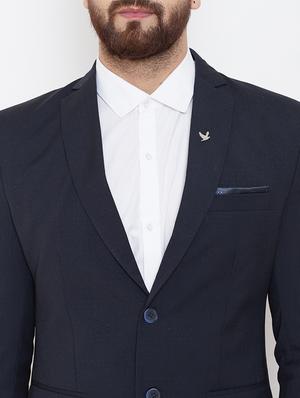 navy blue self design single breasted casual blazer - 17521041 - Standard Image - 5