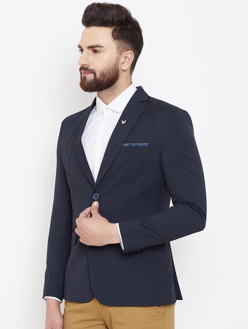 navy blue self design single breasted casual blazer - 17521041 - Zoom Image - 2