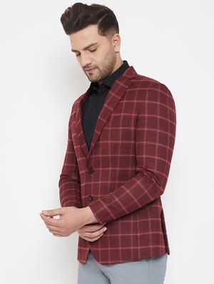 maroon checkered single breasted casual blazer - 17521044 - Standard Image - 2