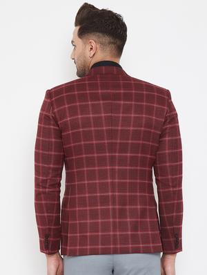 maroon checkered single breasted casual blazer - 17521044 - Standard Image - 3