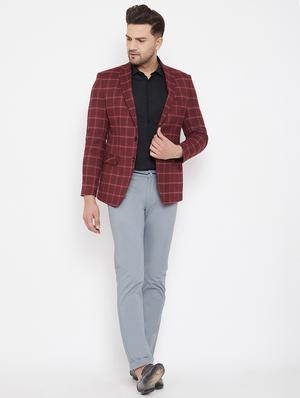 maroon checkered single breasted casual blazer - 17521044 - Standard Image - 4
