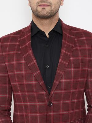maroon checkered single breasted casual blazer - 17521044 - Standard Image - 5
