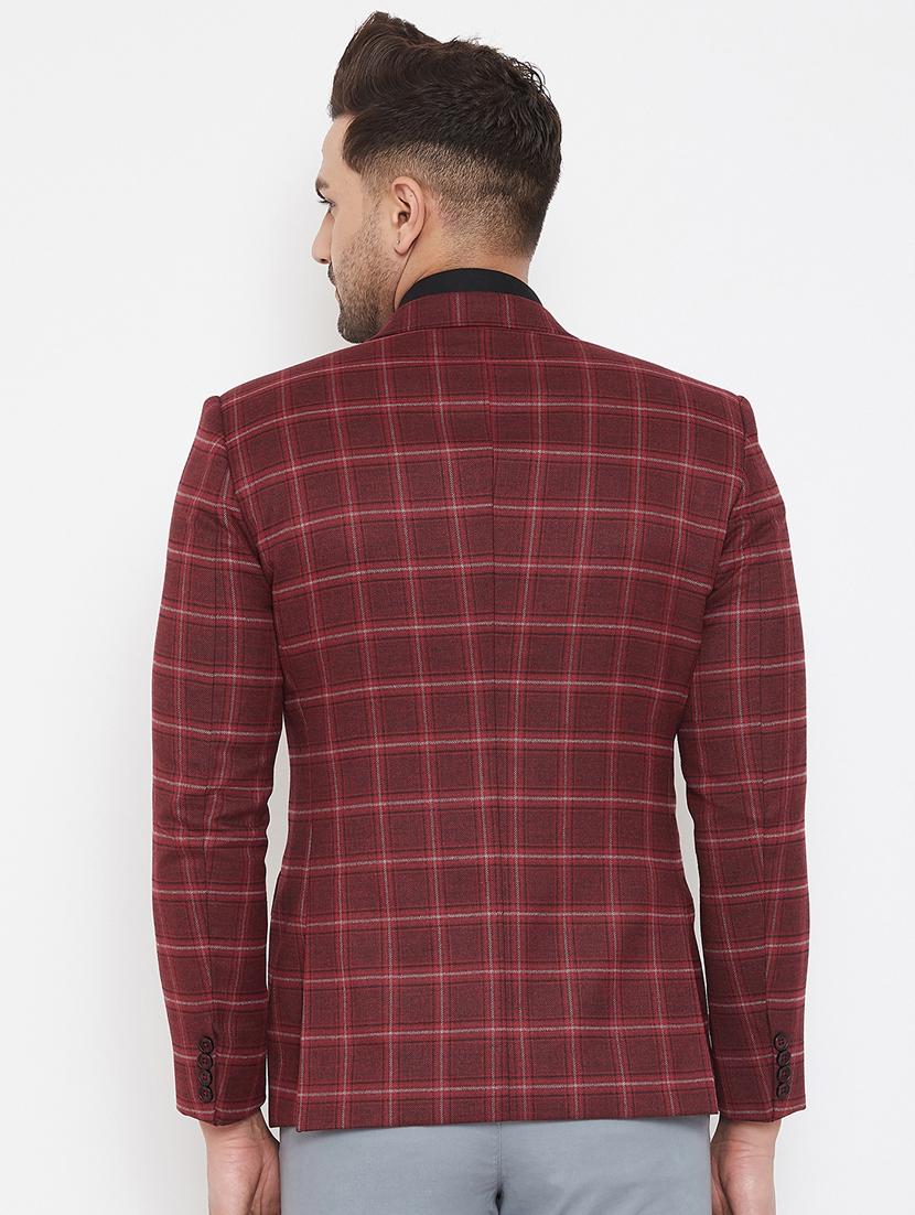 maroon checkered single breasted casual blazer - 17521044 - Zoom Image - 3