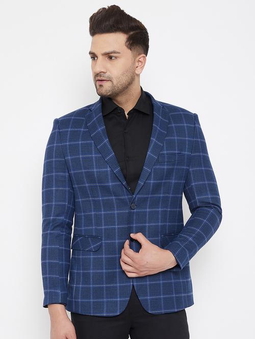 blue checkered single breasted casual blazer - 17521045 - Standard Image - 1