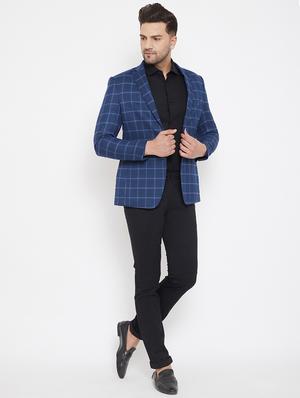 blue checkered single breasted casual blazer - 17521045 - Standard Image - 4