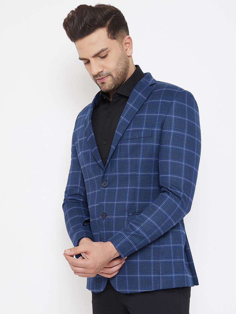 blue checkered single breasted casual blazer - 17521045 - Zoom Image - 2