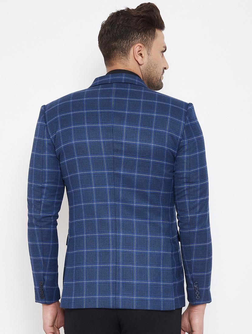 blue checkered single breasted casual blazer - 17521045 - Zoom Image - 3