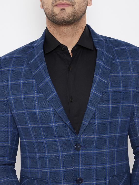 blue checkered single breasted casual blazer - 17521045 - Zoom Image - 5