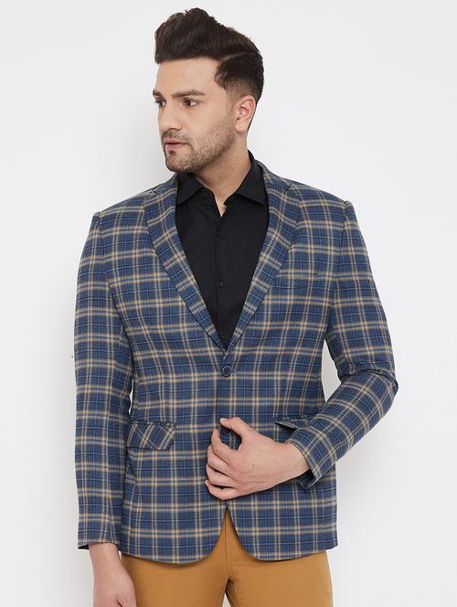 blue checkered single breasted casual blazer - 17521046 - Standard Image - 1