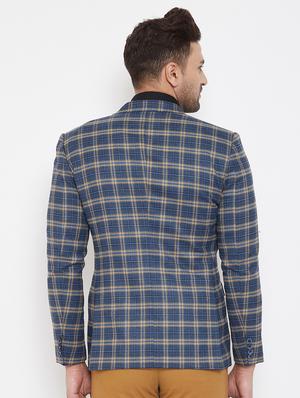 blue checkered single breasted casual blazer - 17521046 - Standard Image - 3
