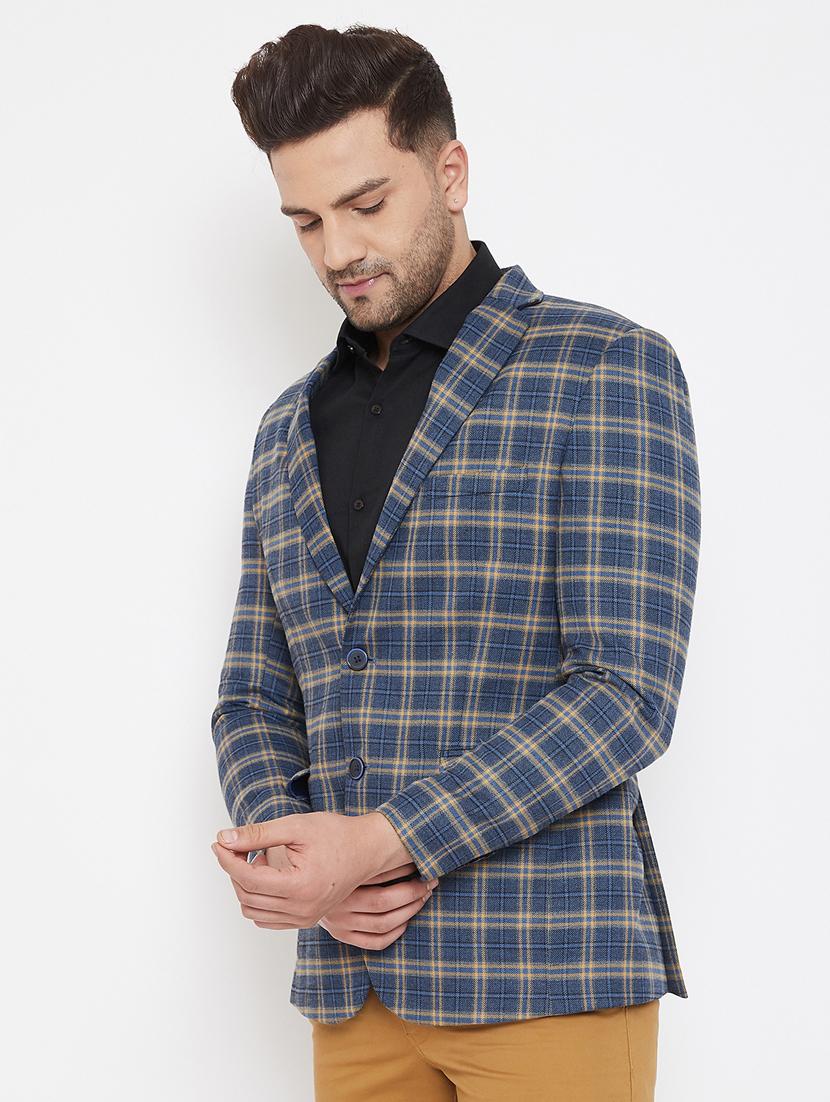 blue checkered single breasted casual blazer - 17521046 - Zoom Image - 2