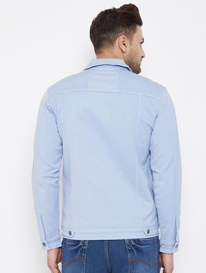 light blue solid denim jacket - 17521051 - Standard Image - 3