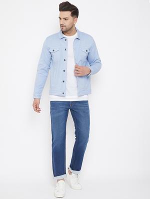 light blue solid denim jacket - 17521051 - Standard Image - 4