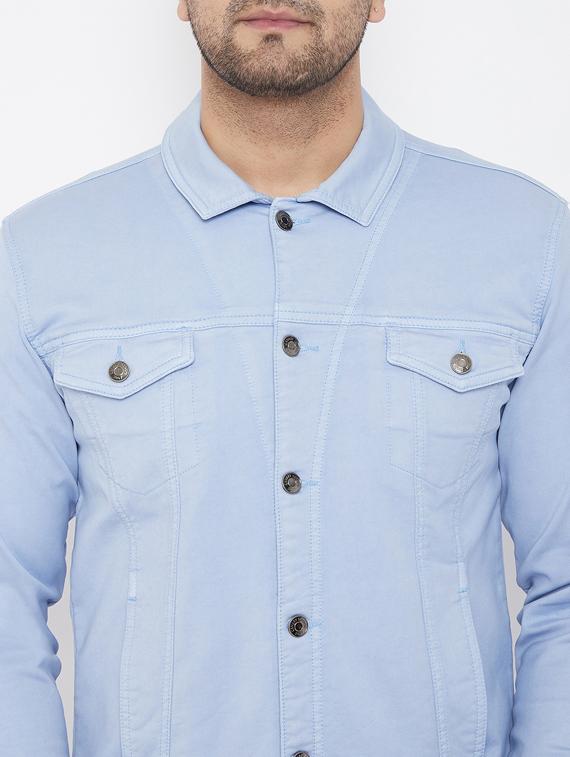 light blue solid denim jacket - 17521051 - Zoom Image - 5