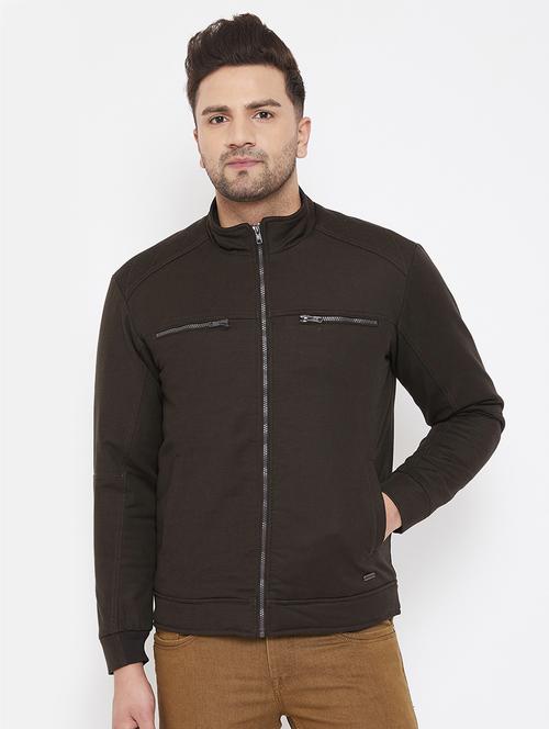 brown solid casual jacket - 17521052 - Standard Image - 1