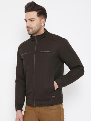 brown solid casual jacket - 17521052 - Standard Image - 2